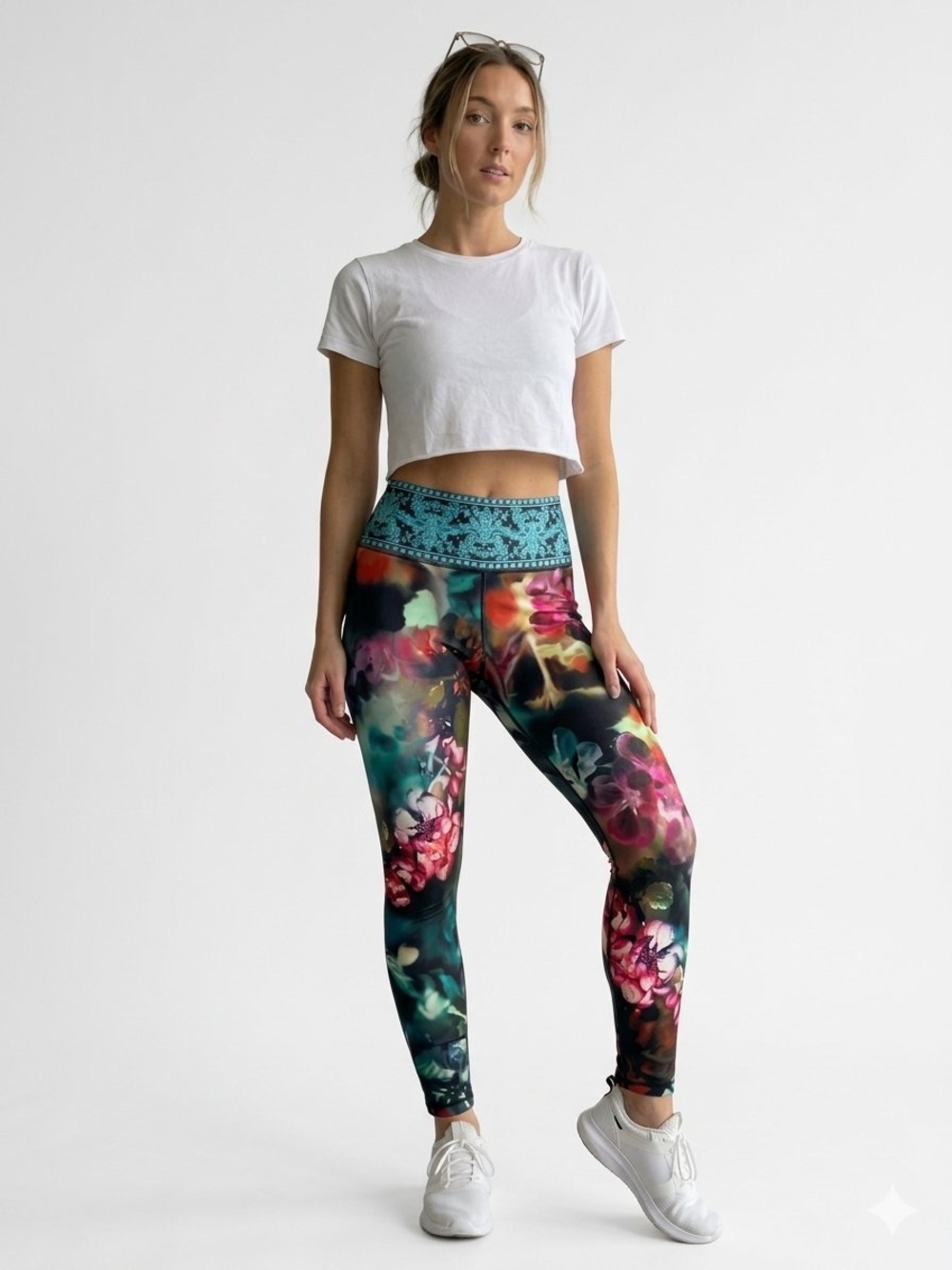 Floral Performance Leggings in Teal & Pink